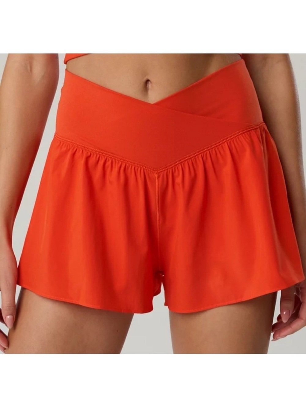 Aerie Offline Womens Shorts Crossover Waist Orange Size Large